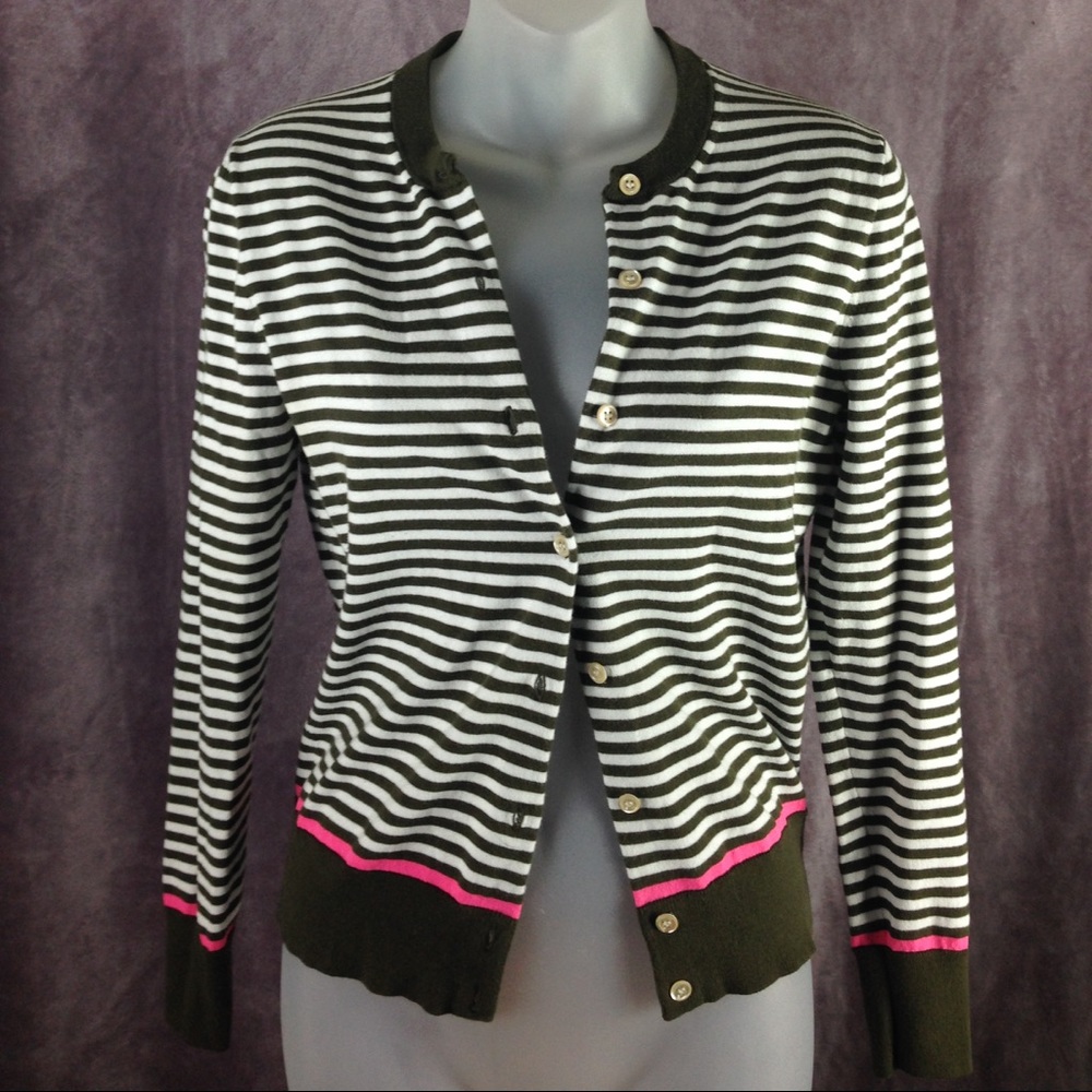 J.Crew green and pink striped cardigan