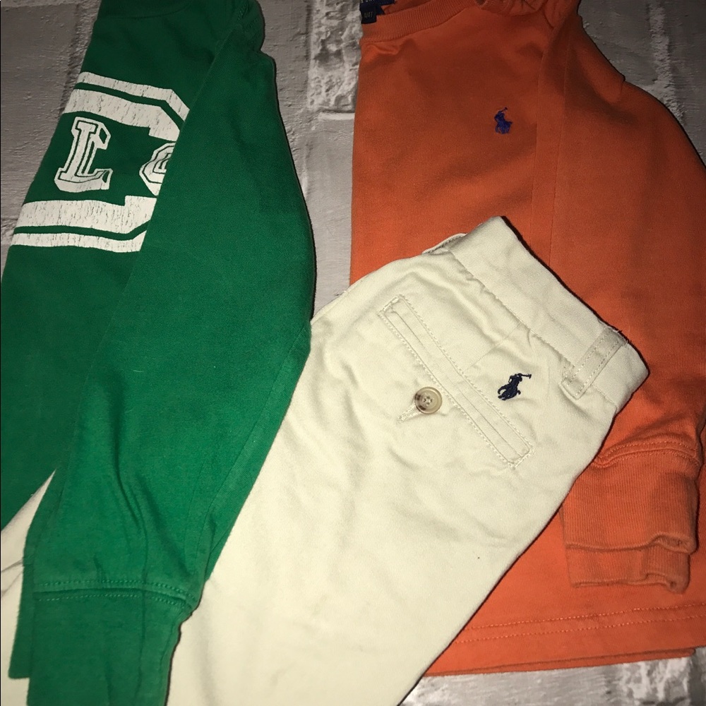 2 long sleeve polo tees 4t, size 5 polo pants