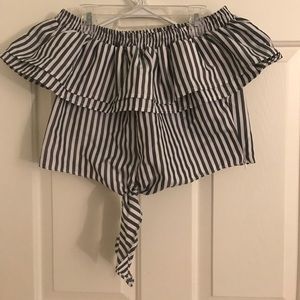 black and white striped off the shoulder crop top