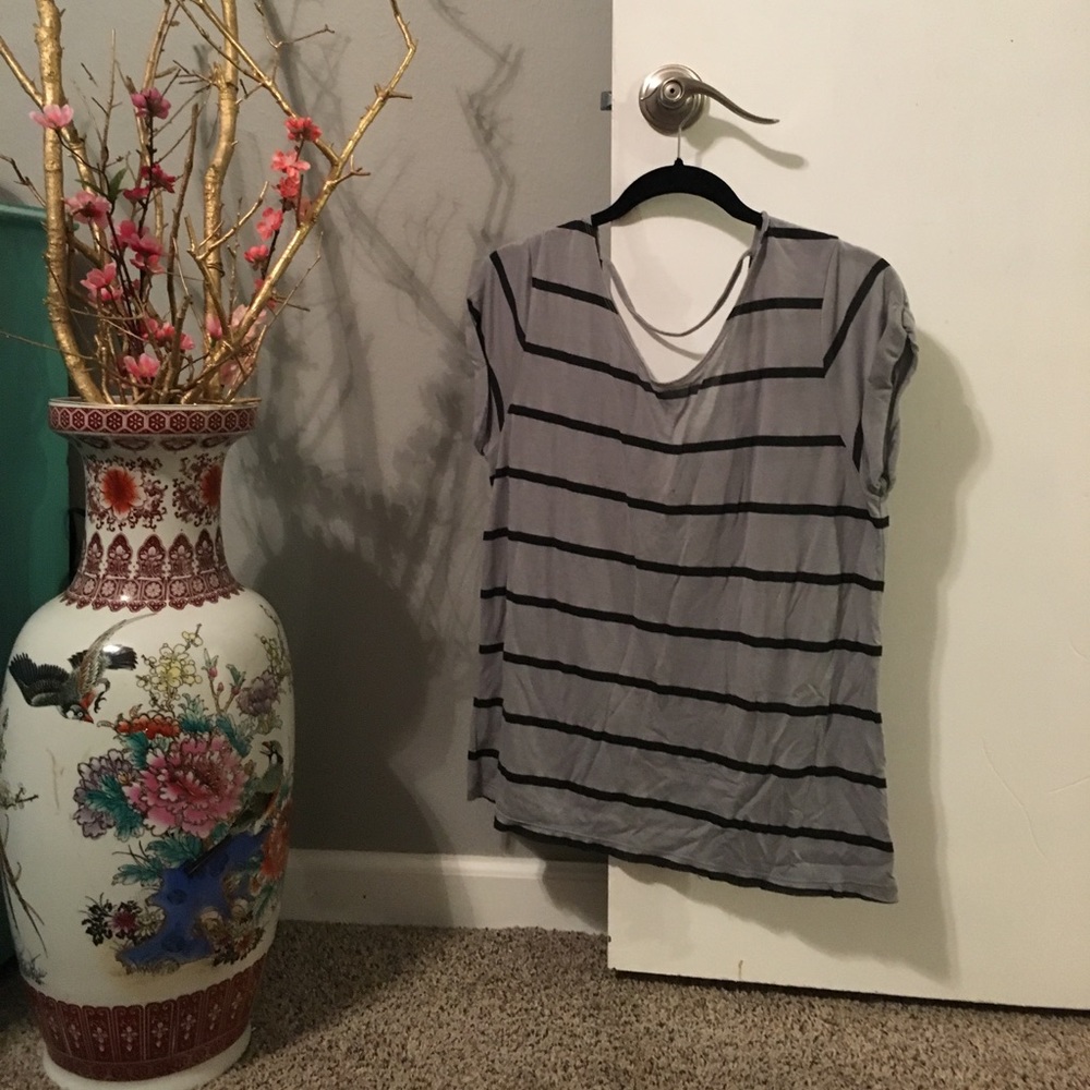 Gray and black striped t shirt