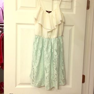 Cream, flowy top and mint, lace skirt dress!!!!