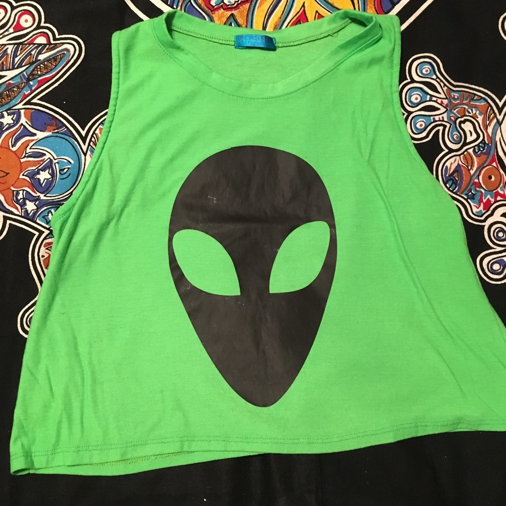 Bright Green Alien Crop Top size S