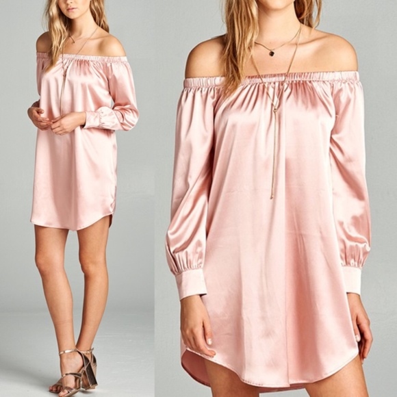 PAULINE Slick Off Shoulder Dress - BLUE - Picture 3 of 3