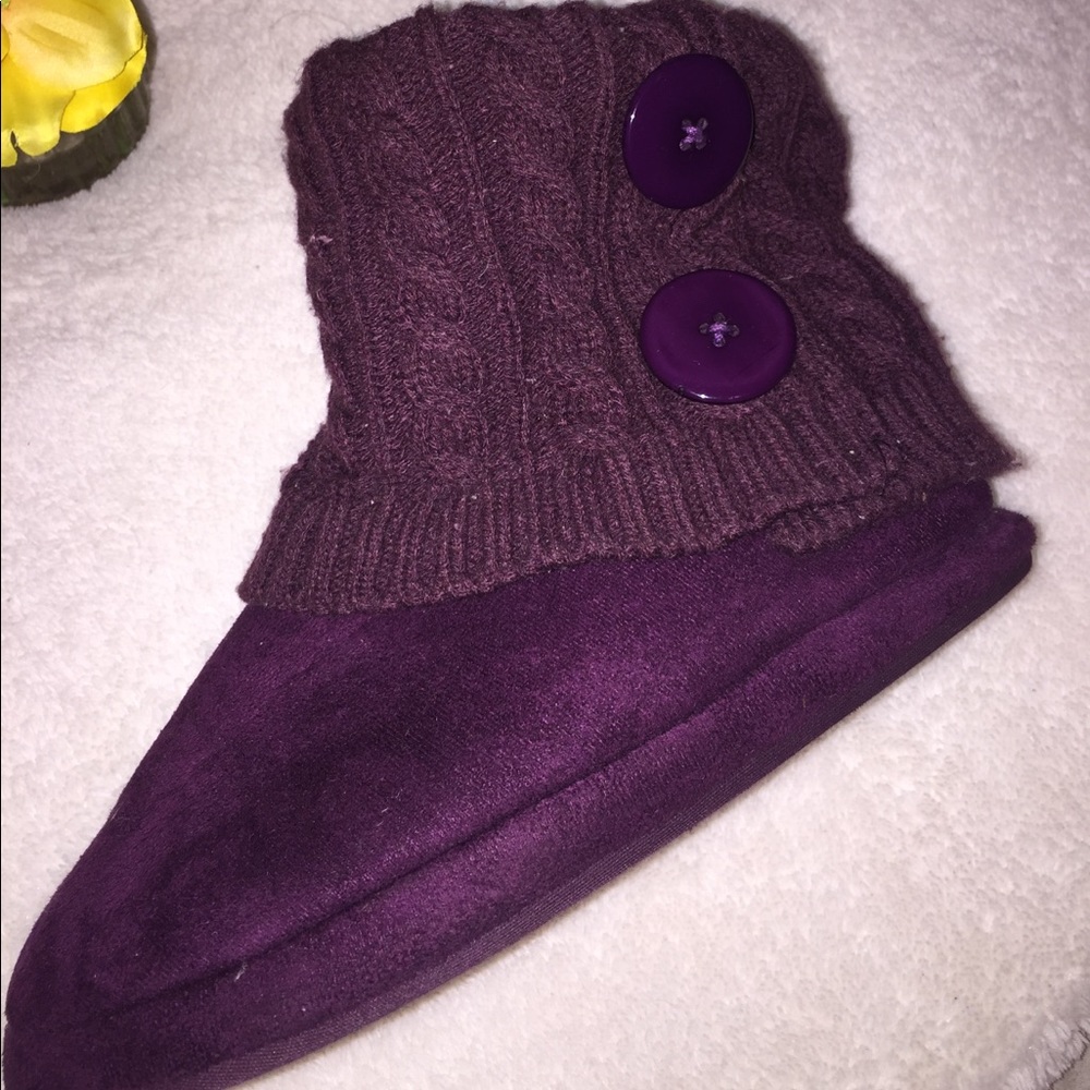Plum-colored bootie slippers