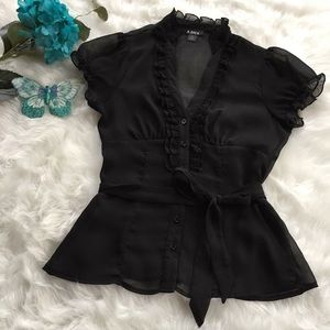 Black Short Sleeved Sheer Blouse