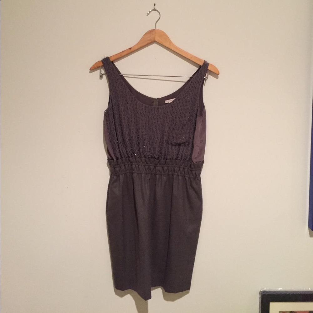 J crew brown dress with bead detailing