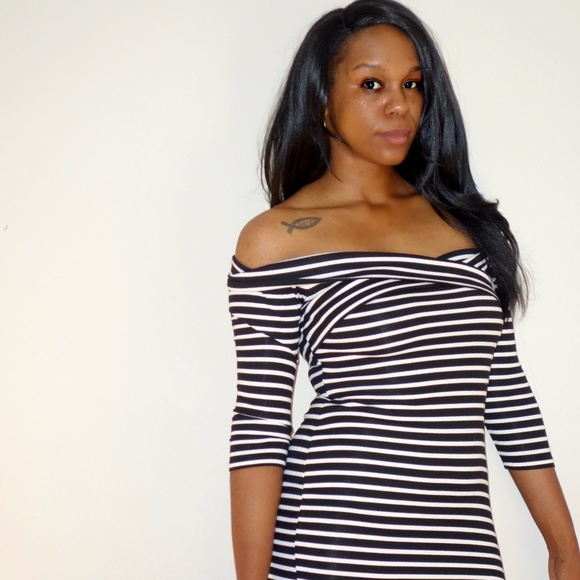 Black & White off Shoulder Dress - Picture 1 of 2