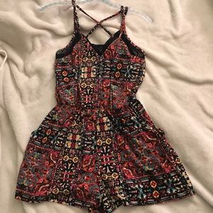 printed romper with mesh inset