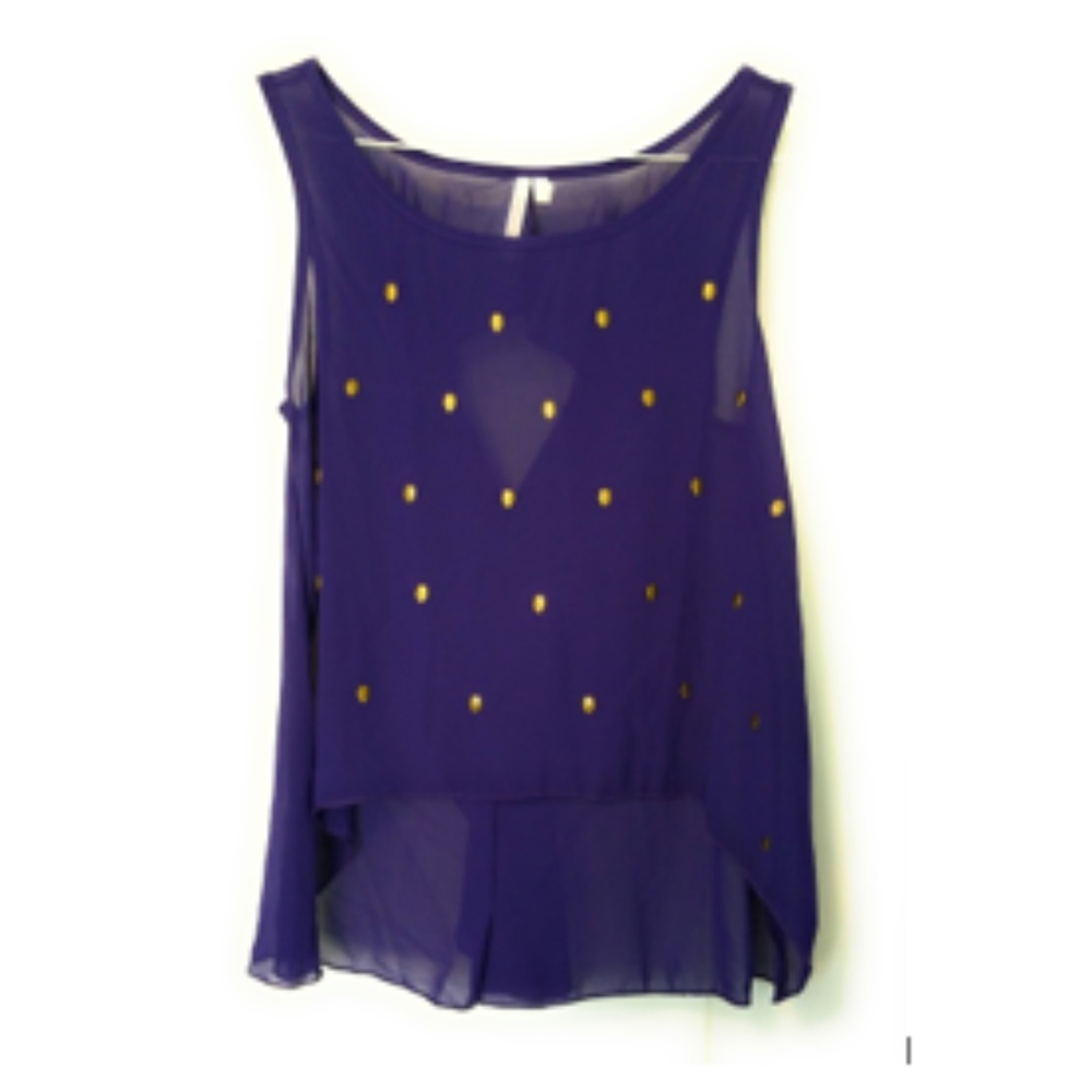 Purple Chiffon Gold Skull Studded Sleeveless Hi Lo