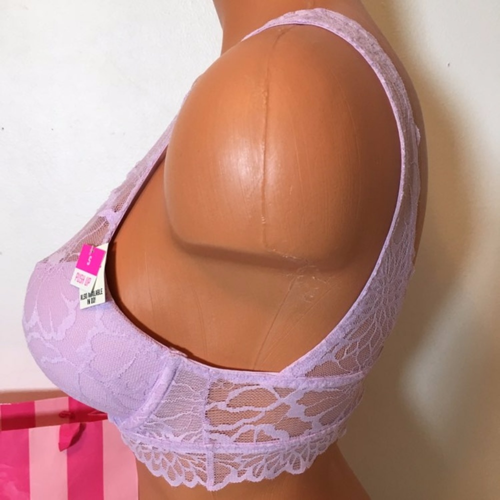 NEW PINK VS LACE HIGH NECK PUSH UP BRALETTE - Picture 3 of 7