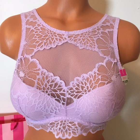 NEW PINK VS LACE HIGH NECK PUSH UP BRALETTE - Picture 2 of 7