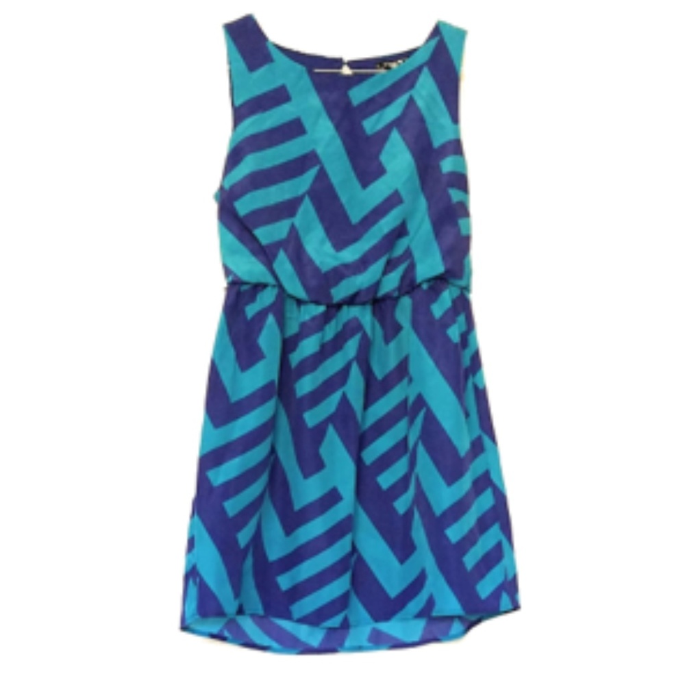 Geometric Design Blue and Turquoise Short Dress Me