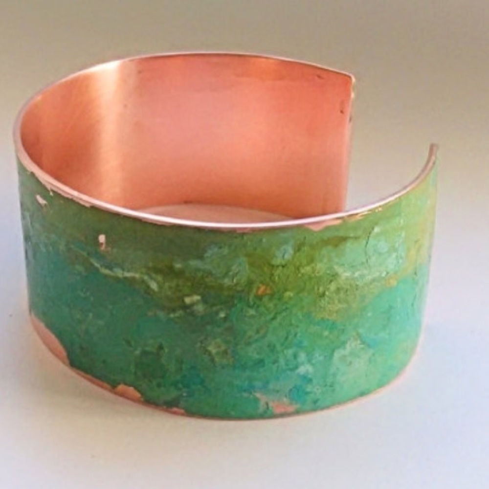 Blue green copper cuff bracelet