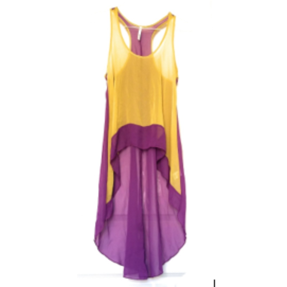 Chiffon Sleeveless Hi Lo Yellow and Purple Blouse