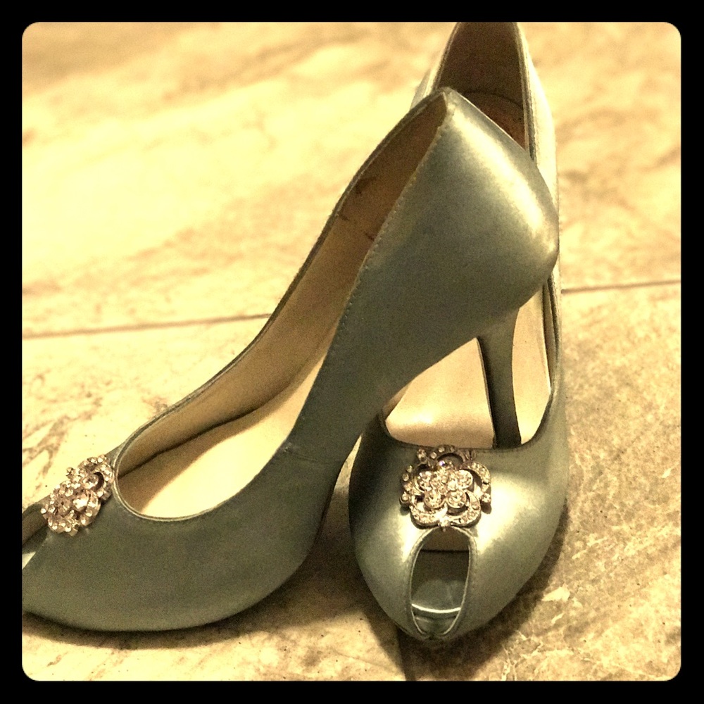 Pink Paradox London Blue Satin Peep Toes Size 7