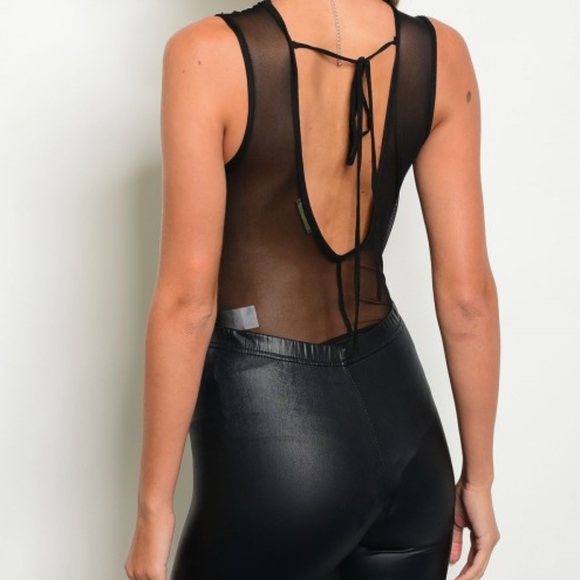 Sheer Black Wrap Front Bodysuit - Picture 2 of 6