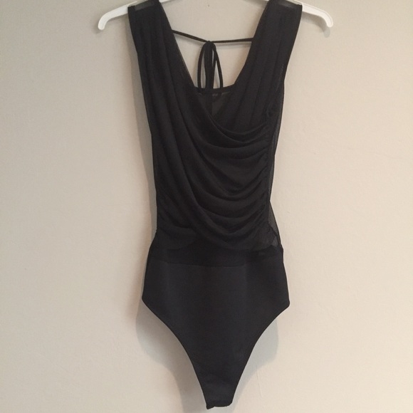 Sheer Black Wrap Front Bodysuit - Picture 3 of 6