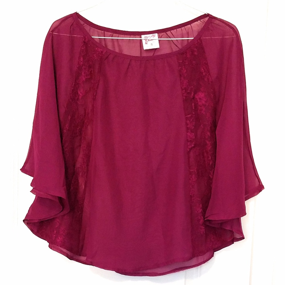 Pink Fuchsia Batwing Tunic Lace and Chiffon Blouse