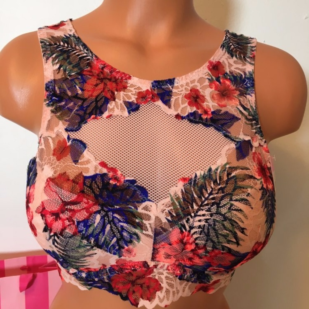 NEW S PINK VS LACE HIG NECK BRALETTE