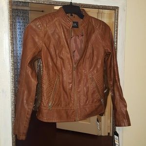 New! Guess brand cognac brown faux leather jacket