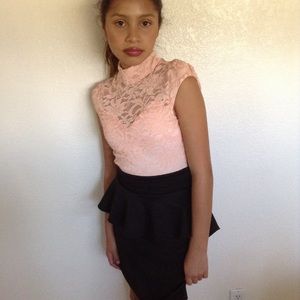 Arden B. XS pink lace top with black peplum dress