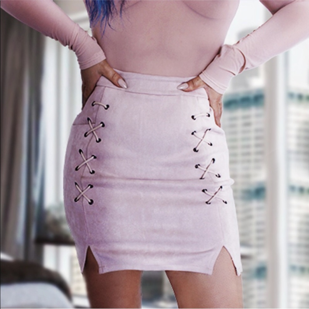 Suede Pink Mini Skirt - Picture 1 of 6