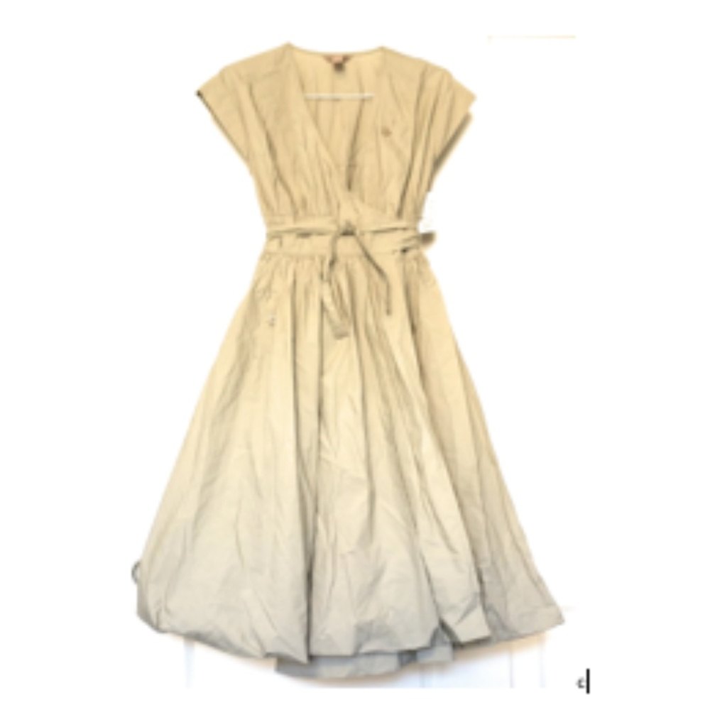 Khaki Beige Long Cross Body Cap Sleeve Dress US6