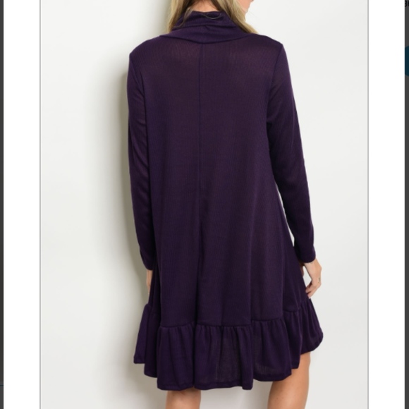 🆑 Plum Cowl Neck Ruffle Bottom Dress - Picture 2 of 2