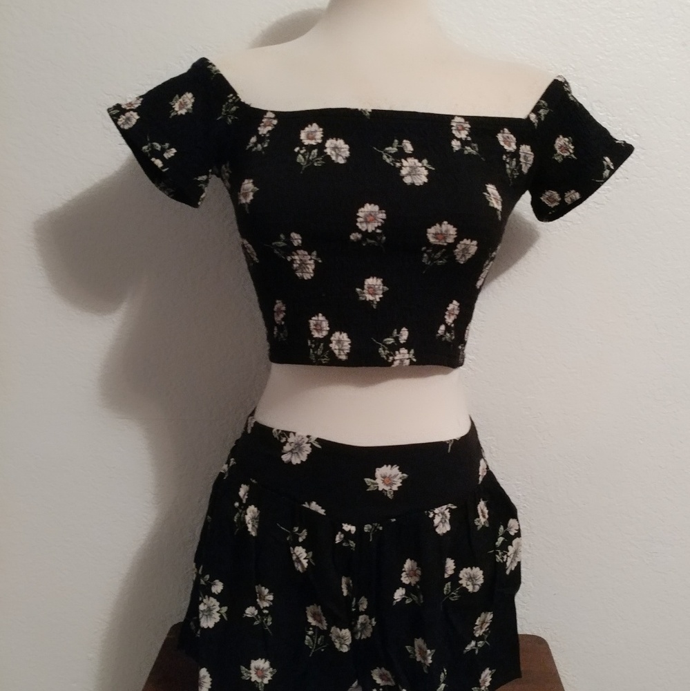 Matching off shoulder top and shorts