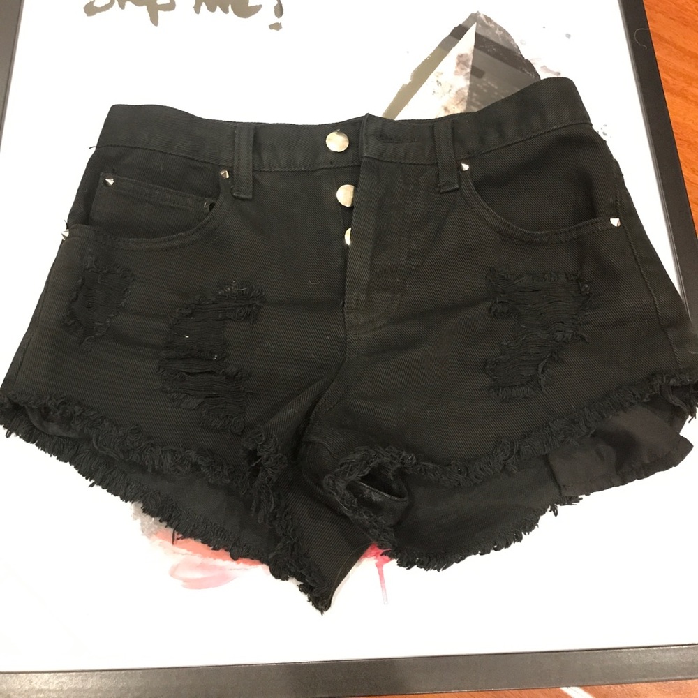 Forever 21 black denim shorts destroyed Size 24
