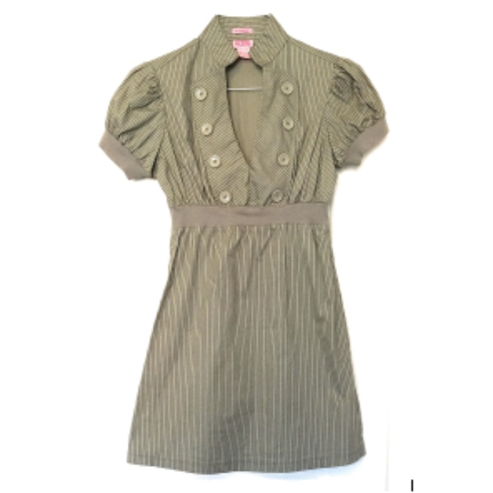 Stretch Military Green and Black V-Neck Shirt Dres
