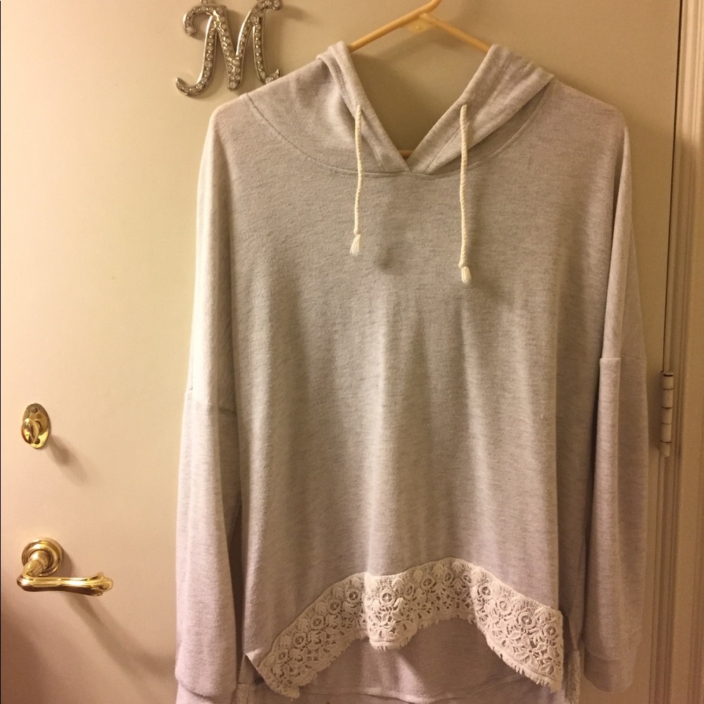 beige lace-trimmed hoody