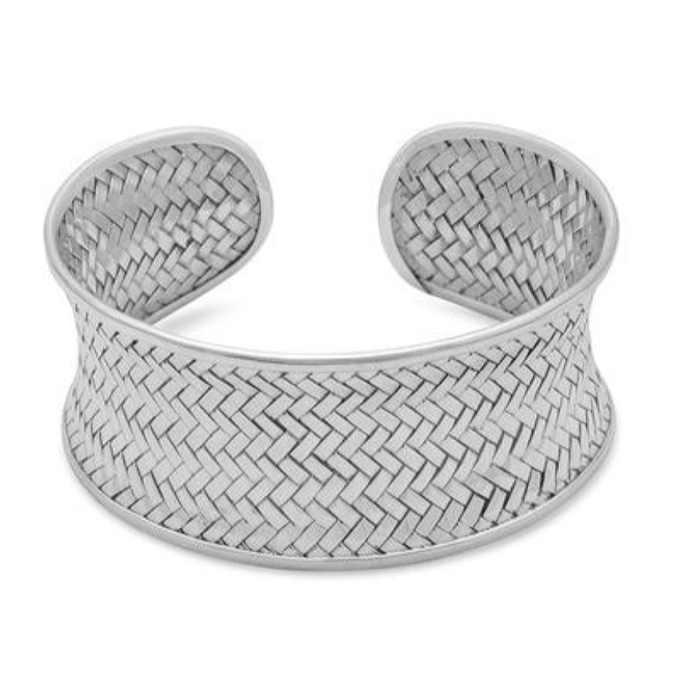 CONCAVE WOVEN CUFF STERLING SILVER BRACELET