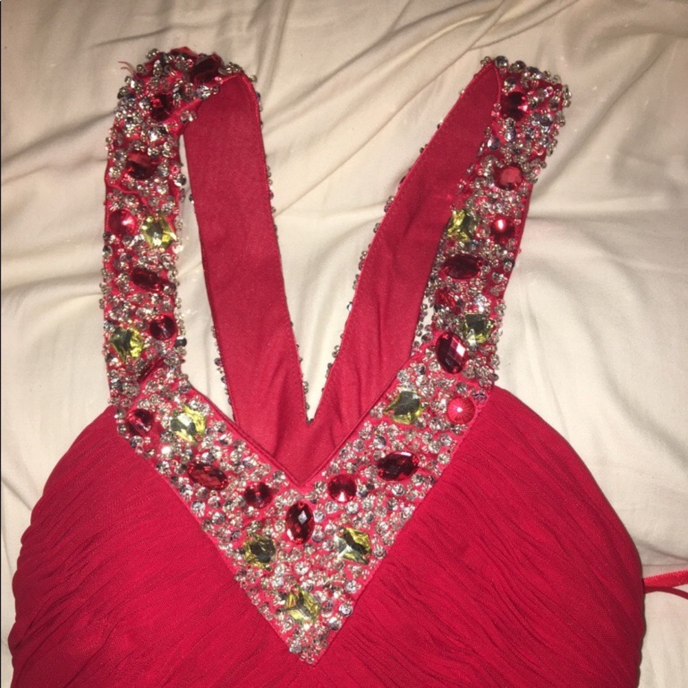 red/iced out cocktail/homecoming dress