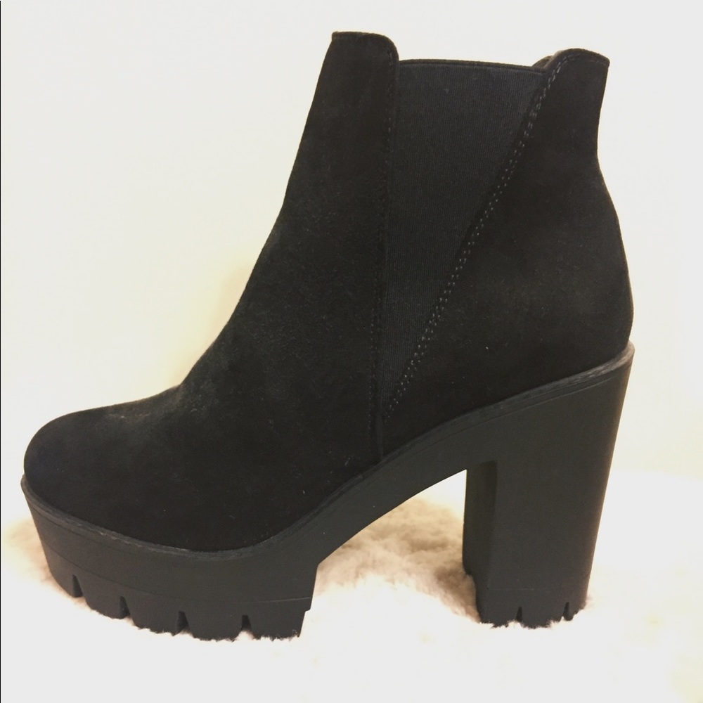 black suede platform booties
