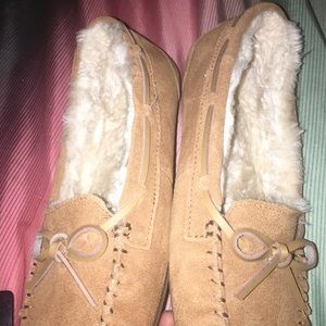 tan moccasins.