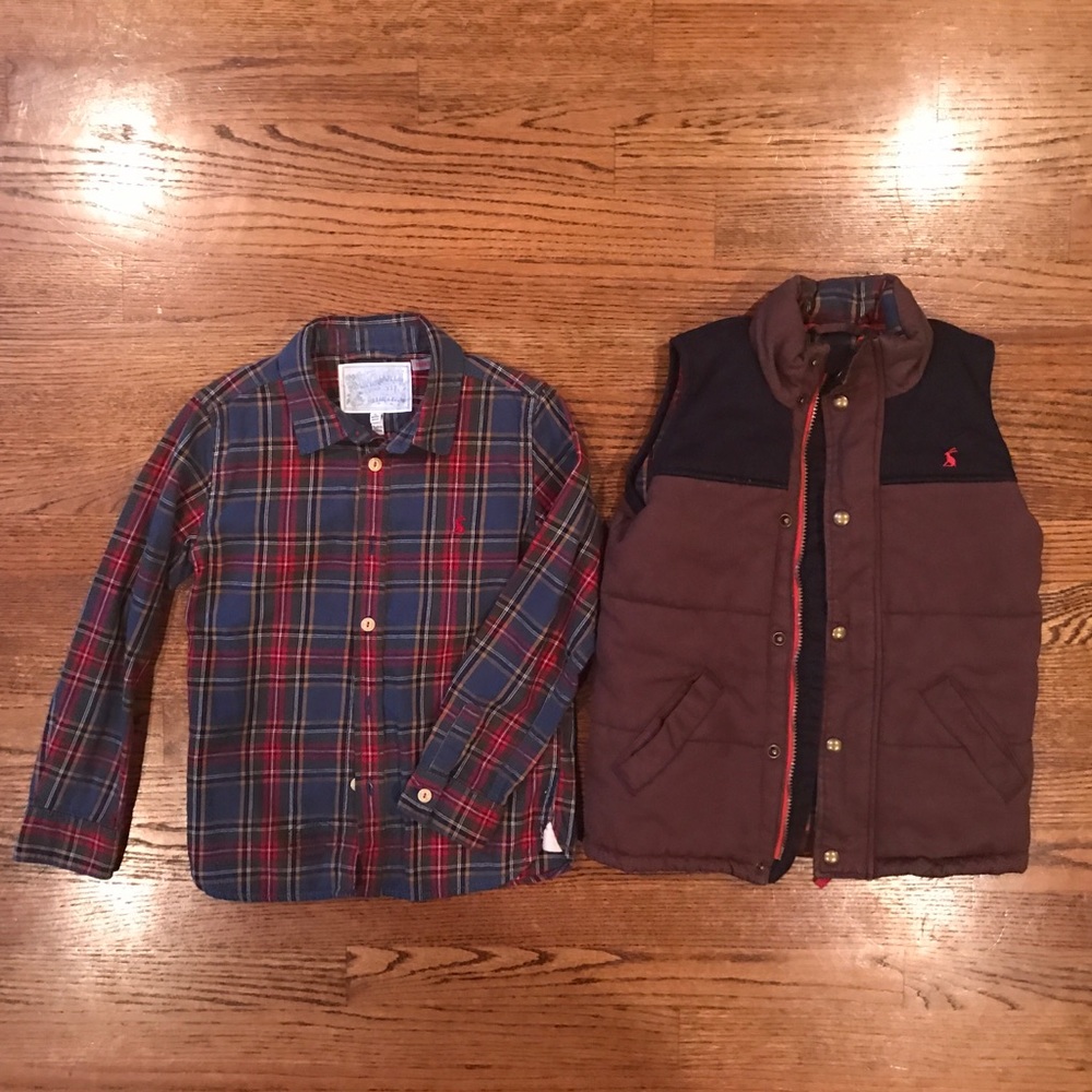 Boys plaid button-down shirt and matching vest