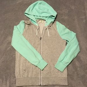 Gray  & Mint Zip Up Hoodie