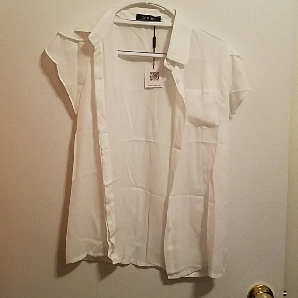 Choies White Short Sleeve Button up