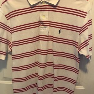 Mens White w/ Red Stripes Ralph Lauren Polo Shirt