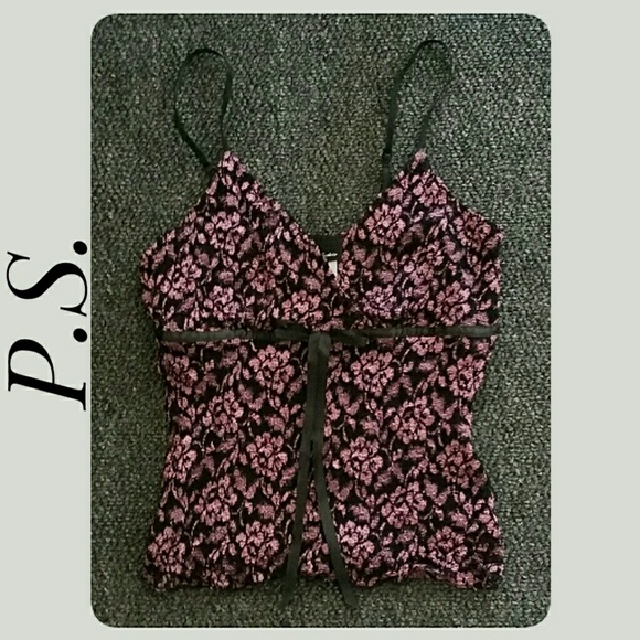 Black and Pink Lace Camisole Top by PS Size Medium