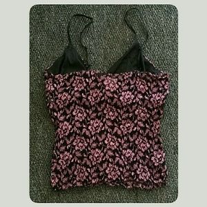 P S Tops - Black and Pink Lace Camisole Top by PS Size Medium P S Tops - Black and Pink Lace Camisole Top by PS Size Medium