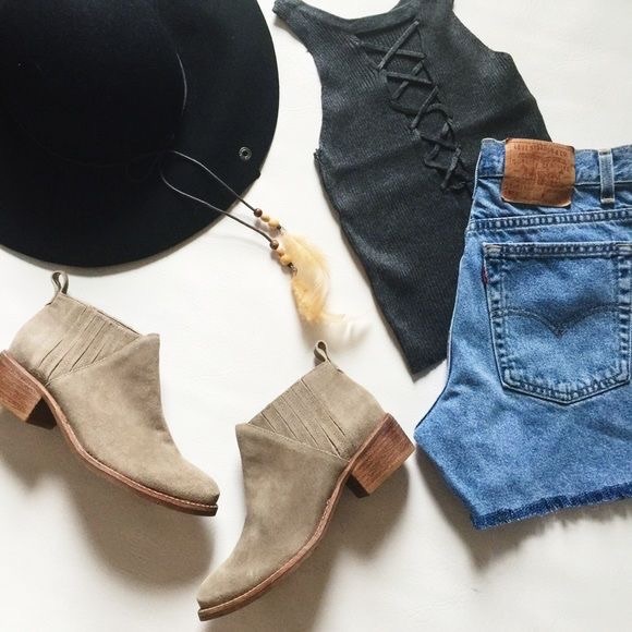 Tan Distressed Suede Burnished Boho Ankle Boot - Picture 2 of 8