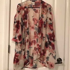 White Floral Chiffon Kimono