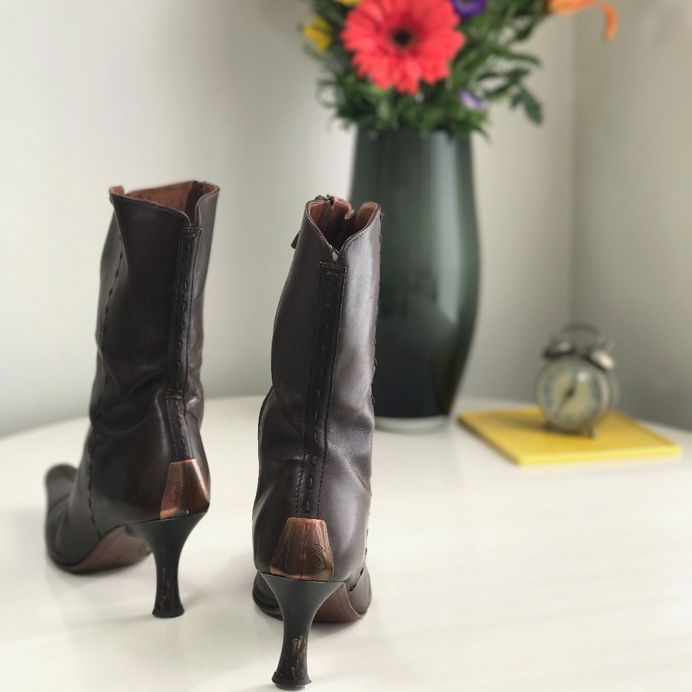 Donal J Pliner Brown Leather Mid-Calf Boot - Picture 3 of 9