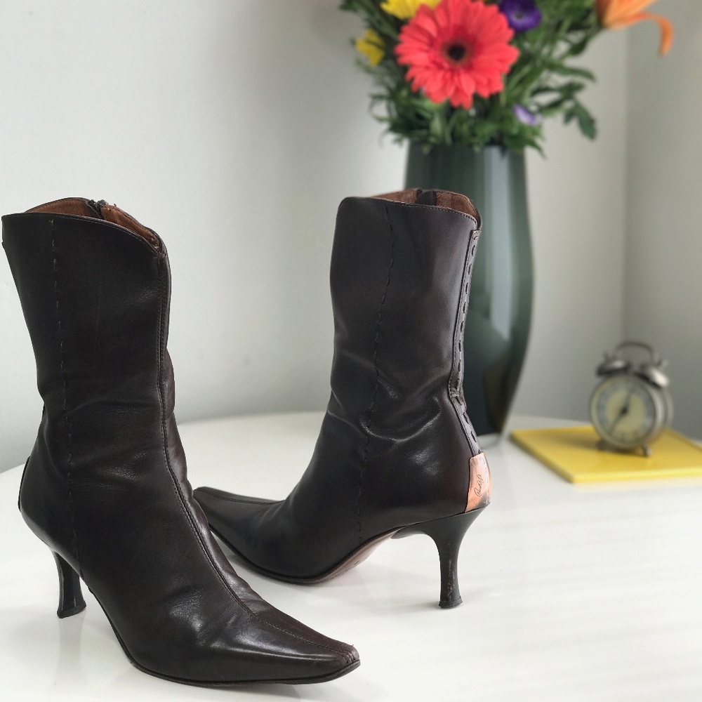 Donal J Pliner Brown Leather Mid-Calf Boot - Picture 2 of 9