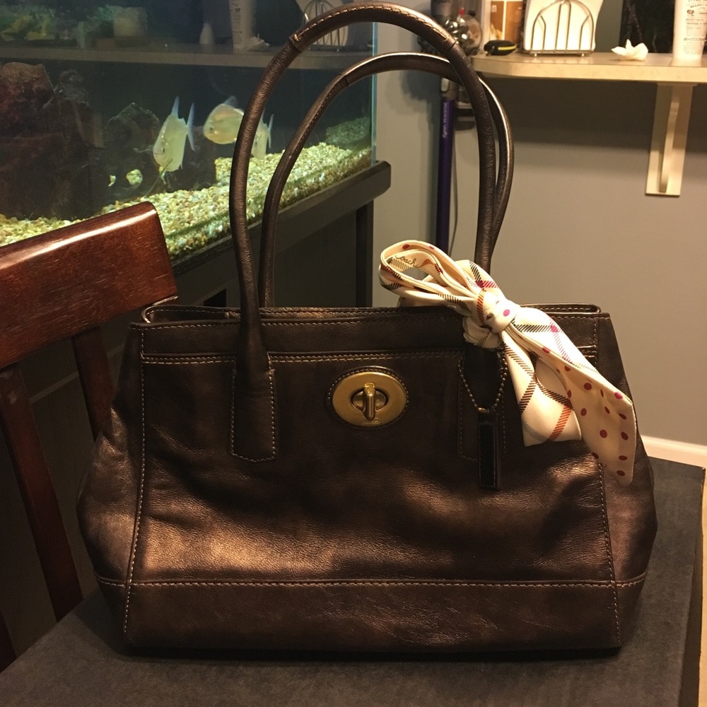 Brown leather coach bag