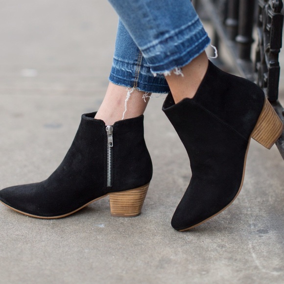 Black Distressed Suede Chic Low Heel Ankle Boot - Picture 3 of 8
