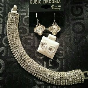 Cubic zirconia tennis bracelet and earrings