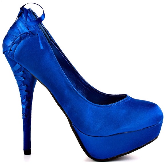 Cobalt Lace Up Corset Back High Heel Platform Pump - Picture 5 of 7